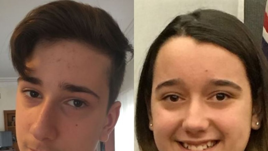 Close up side by side photos of a teenage boy and a teenage girl looking into the camera