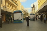 Mock trams erected in Perth for Max Light Rail proposal