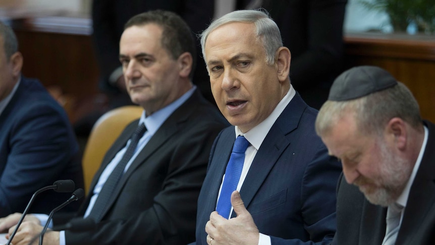Israeli Prime Minister Benjamin Netanyahu leads the weekly cabinet meeting.