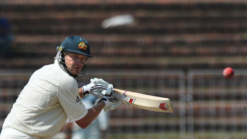 Australian opener Shane Watson plays a cut shot on his way to an unbeaten 104 in the second innings