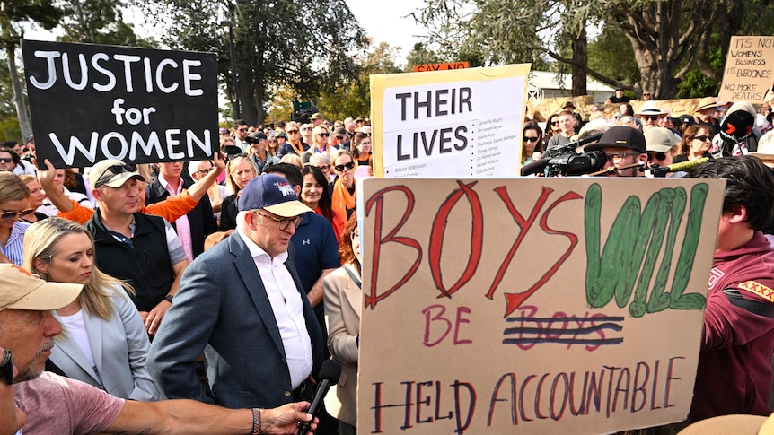 Australian Prime Minister Anthony Albanese attends a rally to a call for action to end violence against women.