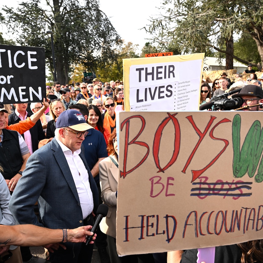 Australian Prime Minister Anthony Albanese attends a rally to a call for action to end violence against women.