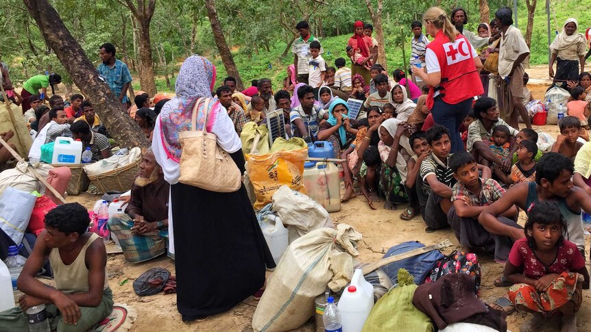 Red Cross nurse Libby Bowell providing health care in the Bangladesh camps