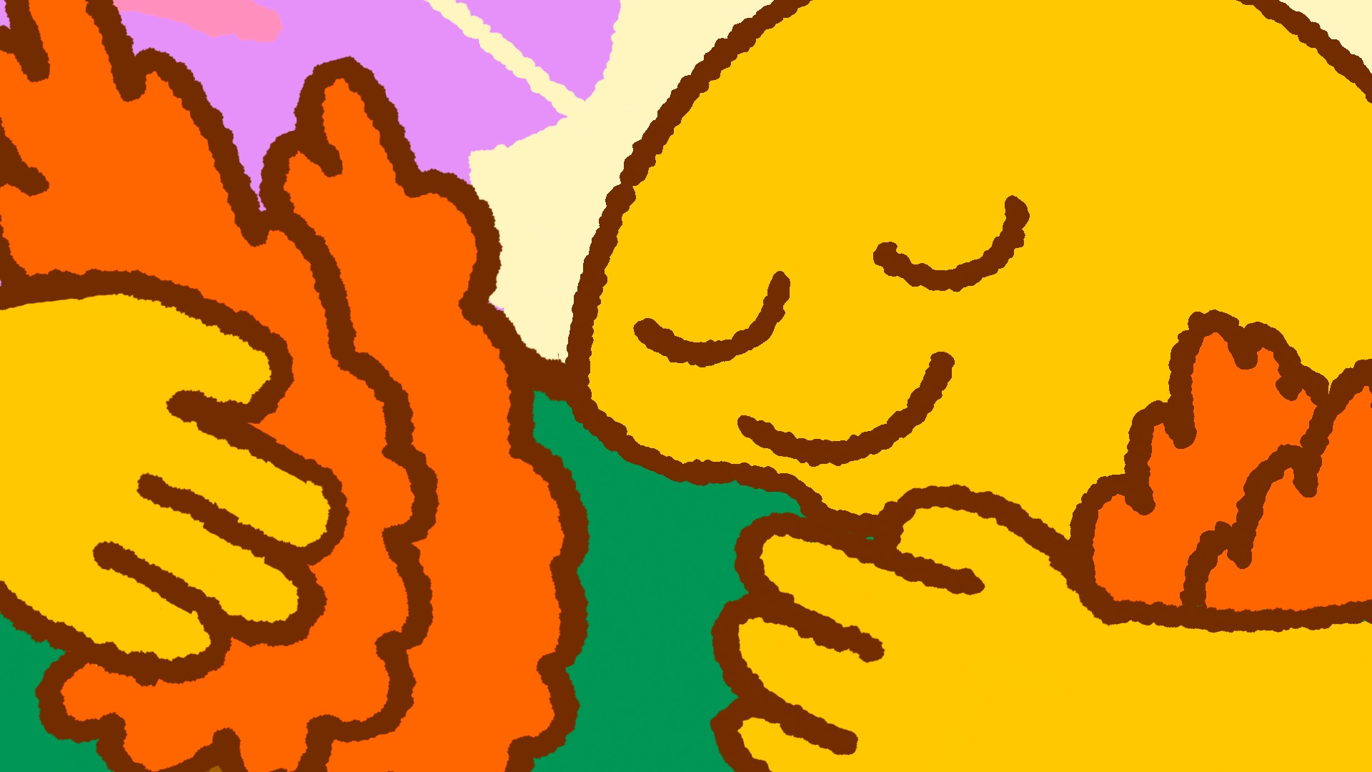 Graphic drawing of the sun hugging trees