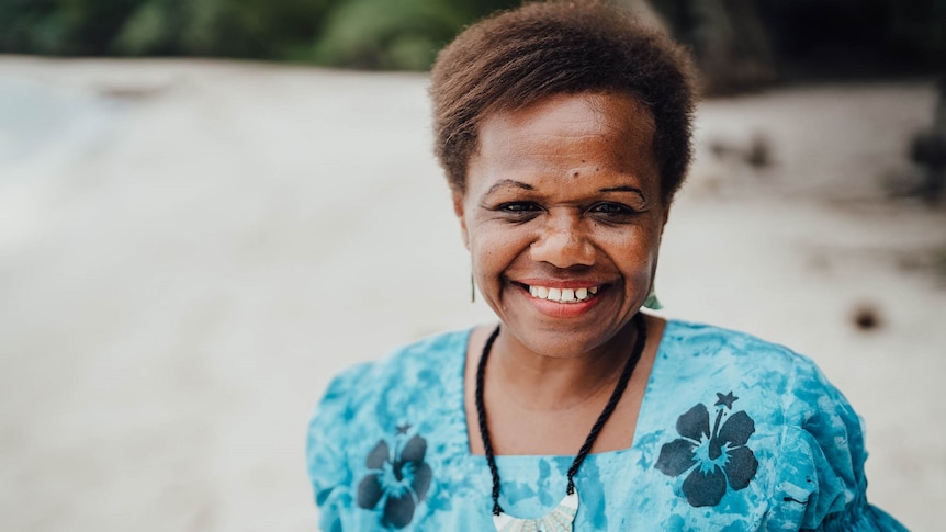 Ni-Vanuatu writer Rebecca Olul smiles into the camera