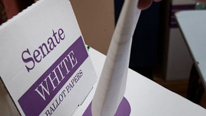 White Senate ballot box and paper