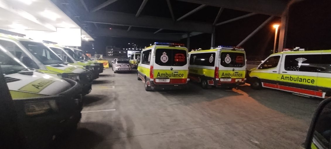ambulances in a parking lot