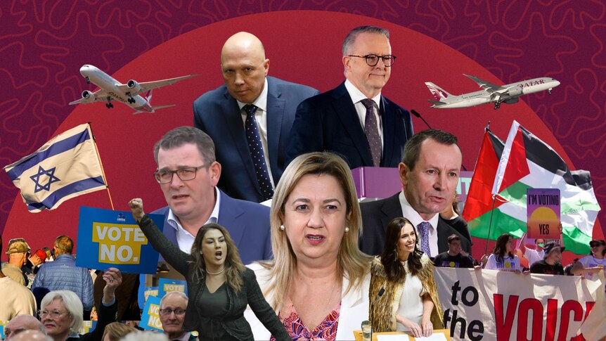 A collage of Australian political figures including Anthony Albanese, Peter Dutton, Annastacia Palaszczuk and Lidia Thorpe.