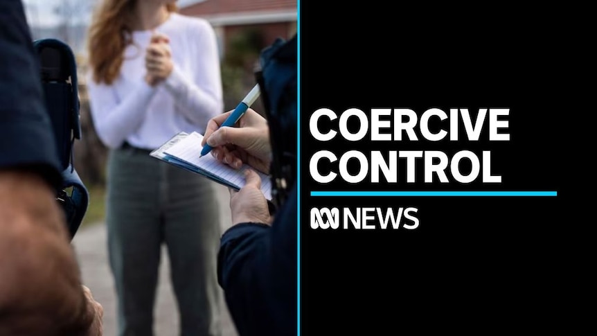 Coercive Control: A notepad is written on in the foreground. A woman in a white shirt clasps her hands in the background.