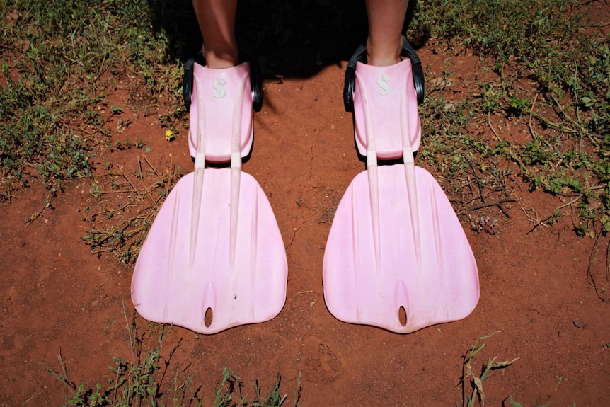 A set of pink flippers in red dirt in Cobar in outback NSW.