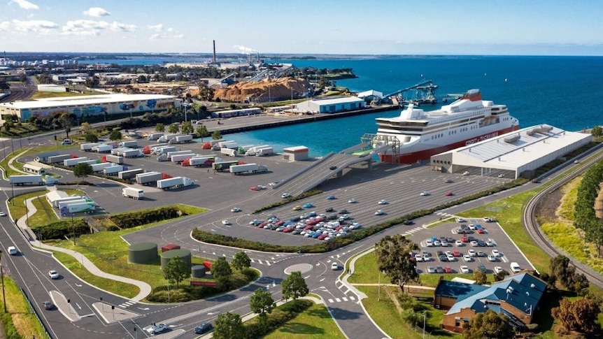 Aerial view Spirit of Tasmania Geelong terminal facility.