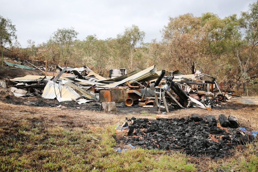 A pile of roofing and property damaged in a bushfire.