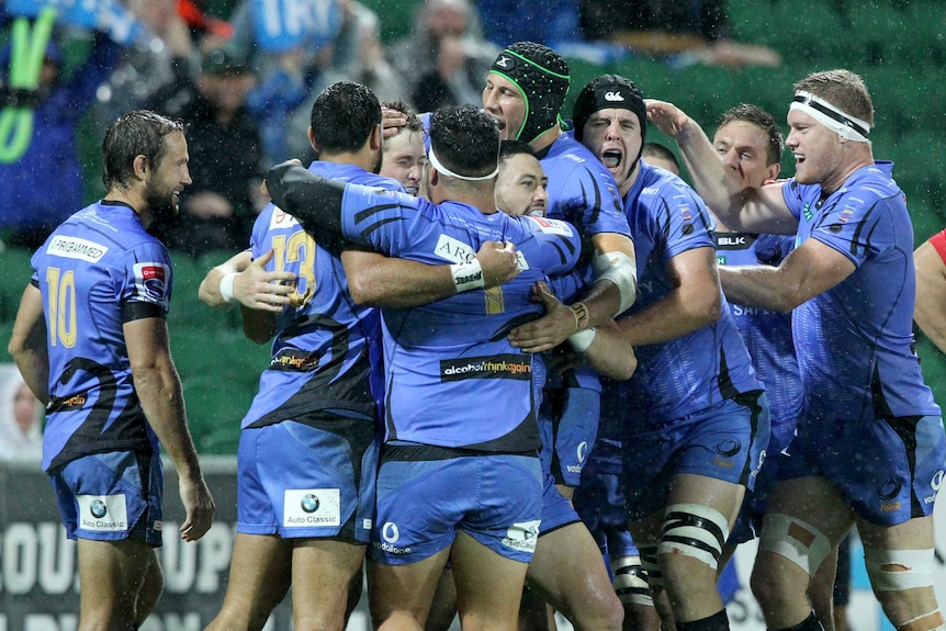 Western Force players rejoice against the Waratahs