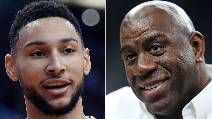 Composite photo of Ben Simmons and Magic Johnson