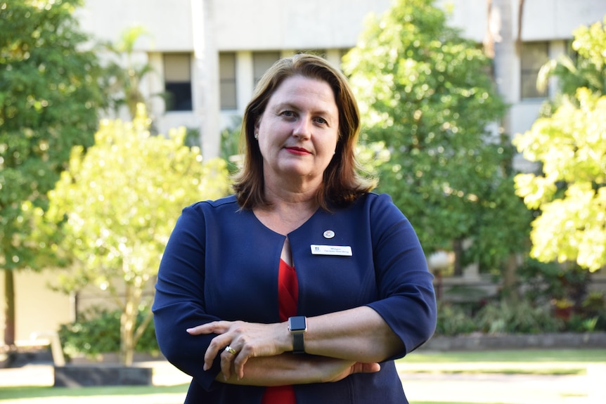 Ipswich Mayor Teresa Harding stands outside with her arms folded in April 2021.