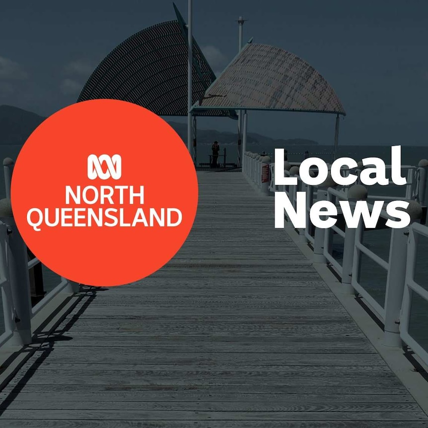 A jetty with a shade sail over the end, with the ABC North Queensland log and 'local news' superimposed over it.