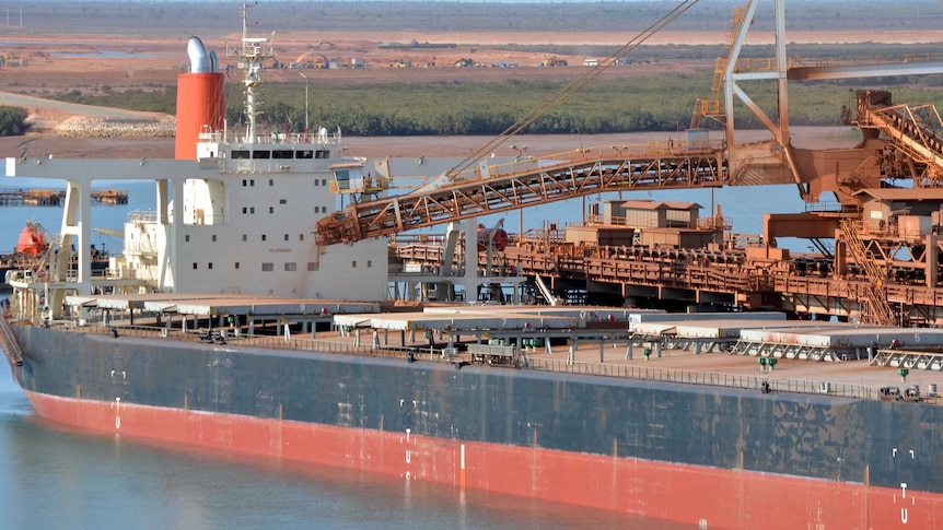 A bulk carrier sits in the Port Hedland harbour