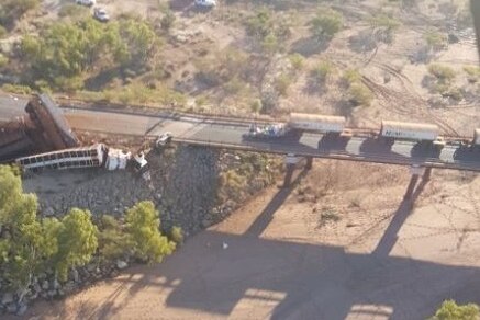 An aerial view of the truck crash, with the crumpled remains of other vehicles.