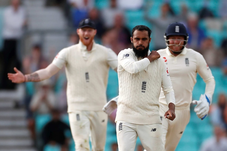 Adil Rashid celebrates his dismissal of KL Rahul