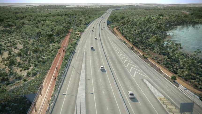 An animation of a highway extension proposal
