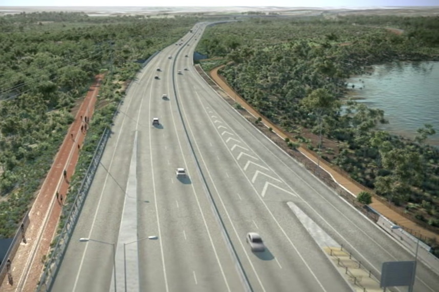 An animation of a highway extension proposal