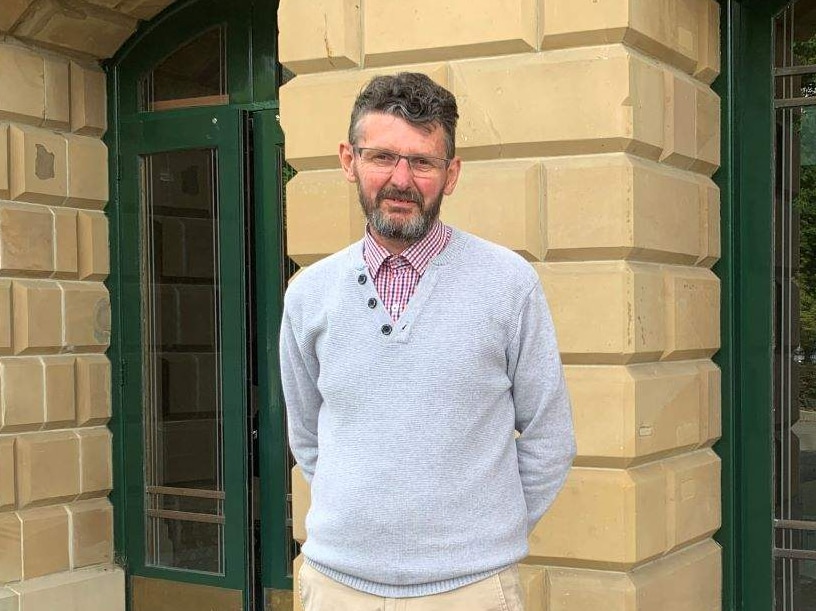 Warren Lewis outside the Tasmanian parliament