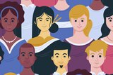 A cartoon of many different people of different races and backgrounds.