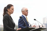 Jacinda Ardern and Malcolm Turnbull are seen during a joint press conference at Kirribilli House.