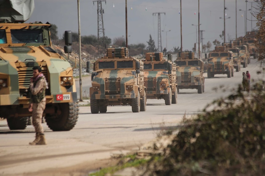 Turkish military convoy moves in Idlib province