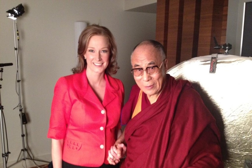 Leigh Sales with Tibet's spiritual leader the Dalai Lama.