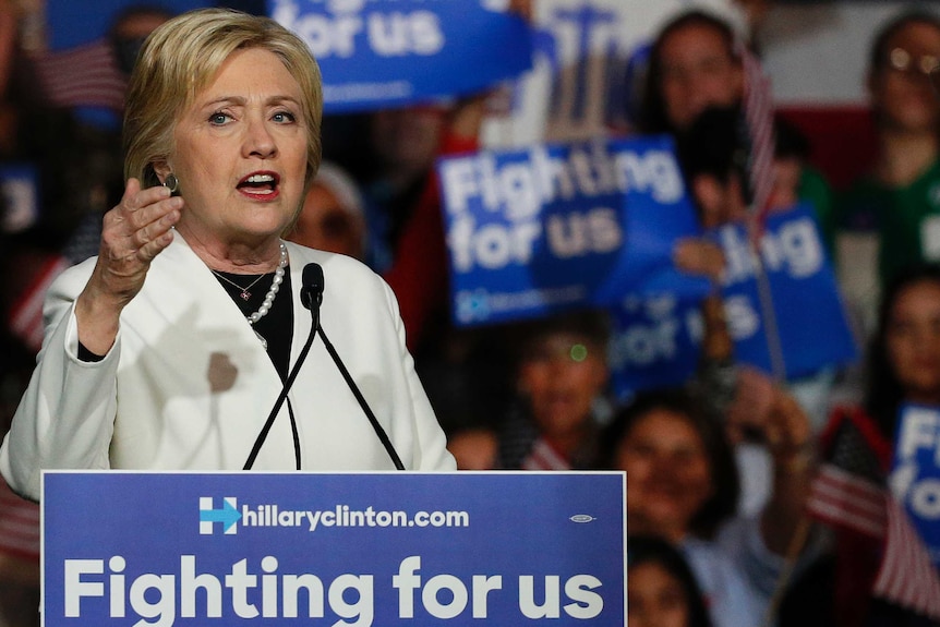 Hillary Clinton addresses supporters following Super Tuesday in 2016.