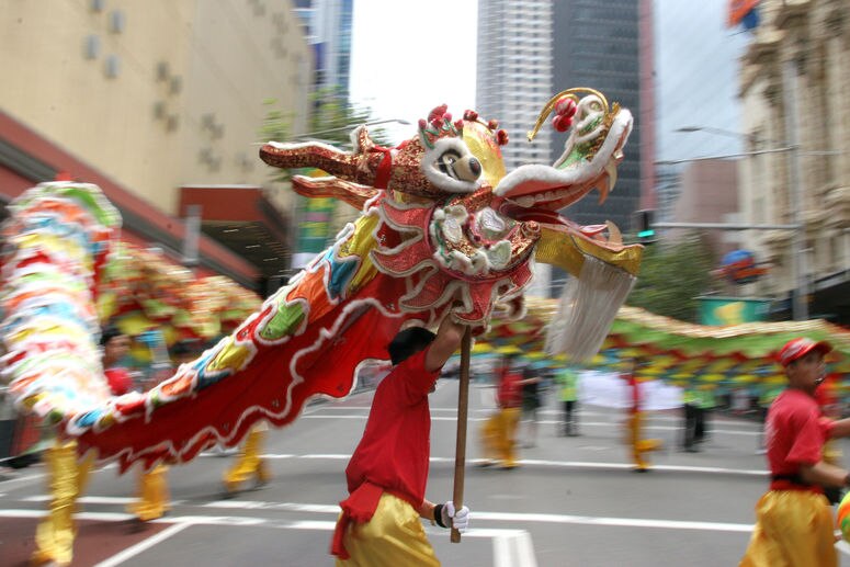 dragon dance performance on street