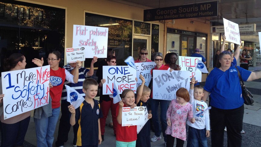 Nurses protest outside Upper Hunter MP George Souris' office
