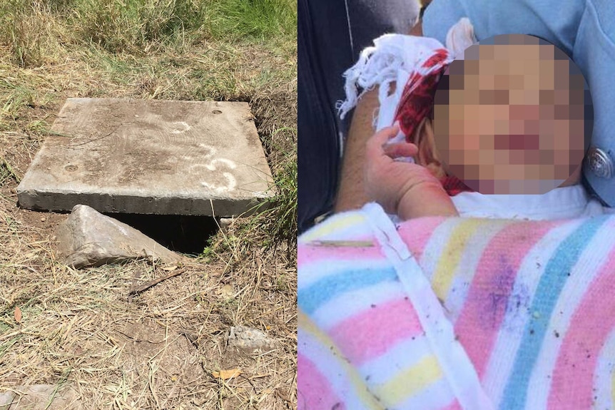 The drain a newborn baby boy was found inside at Quakers Hill