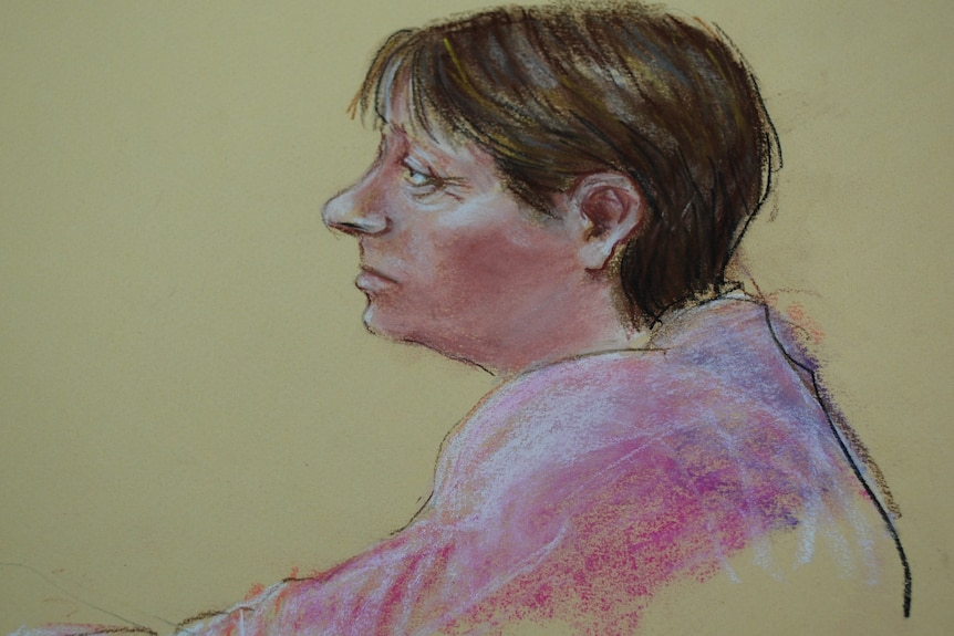 An court sketch of Bronwyn Buttery