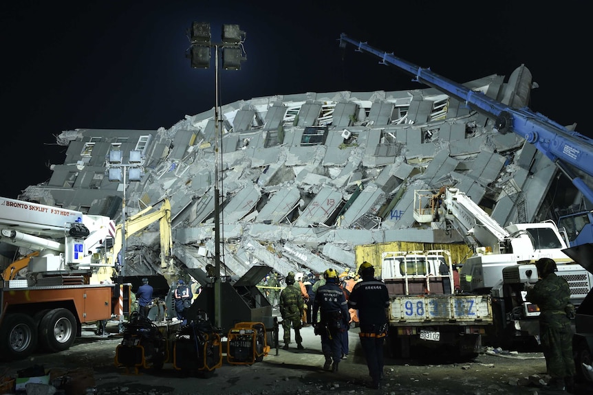The collapsed Wei-guan Golden Dragon Building in Taiwan.