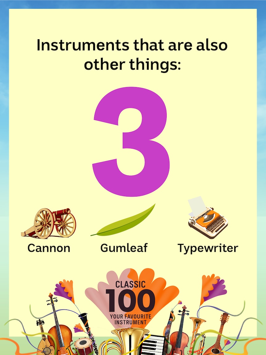 Instruments that are also other things: cannon, gumleaf and typewriter. 