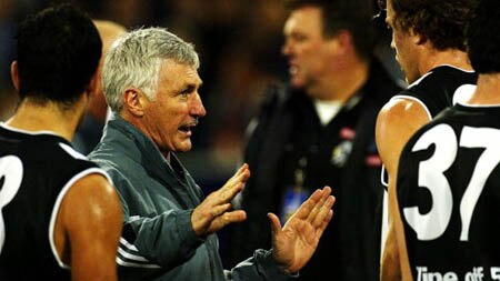 Mick Malthouse addresses his troops