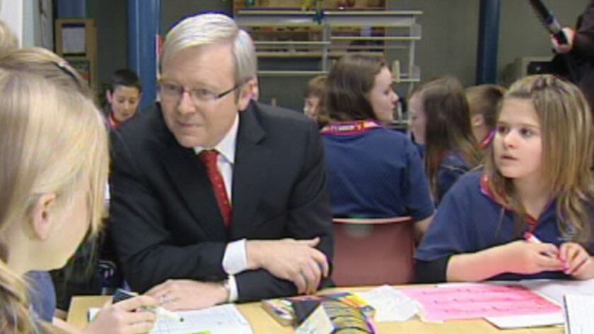Prime Minister Kevin Rudd at a school in Canberra