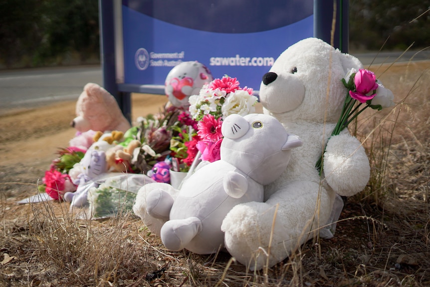 Teddy bears left in tribute for baby Kobi Shepherdson.