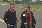 Lara Giddings and David O'Byrne display a united front by doorknocking together.