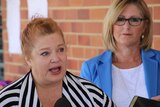Education Minister Sue Ellery and Education Department director-general Sharyn O'Neill speaking at a media conference.
