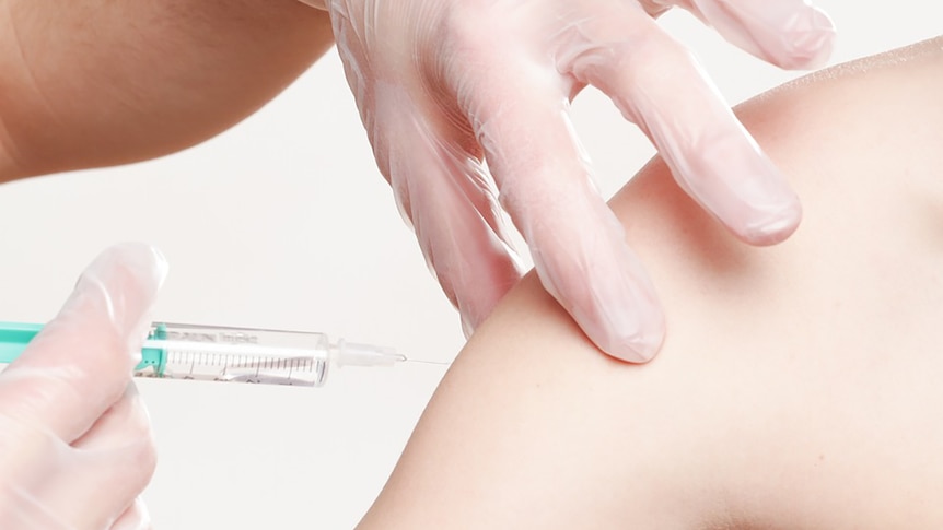 Close up of needle vaccination being administered.