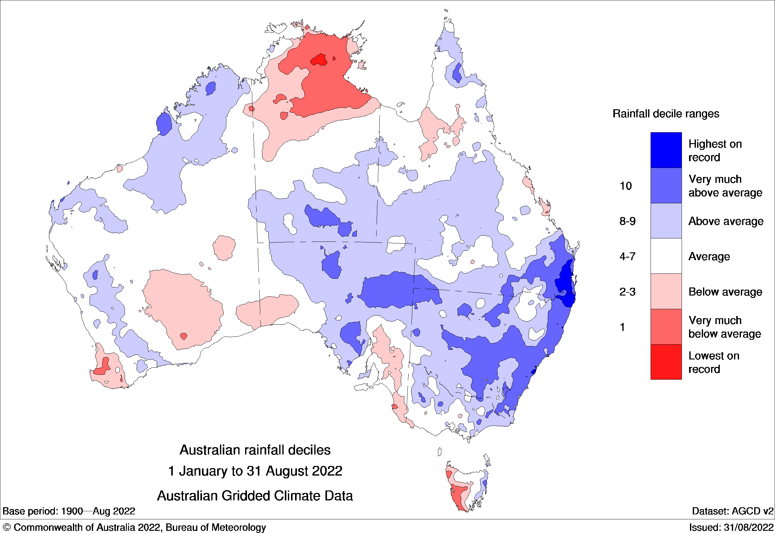 A map of Australia showing rainfall concentrations.