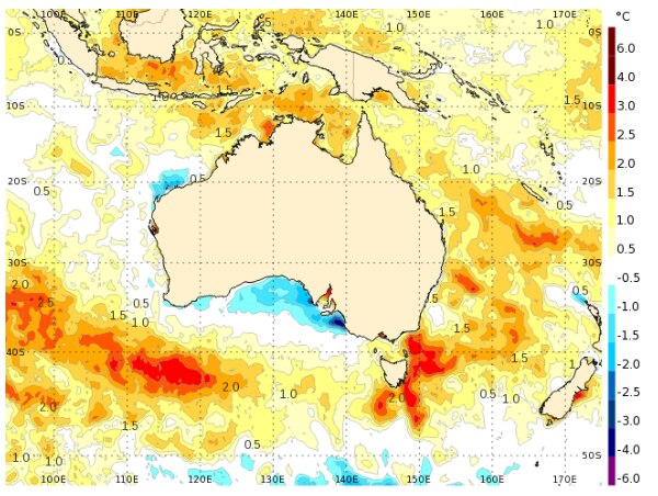 Graph of Australia, with orange and yellow colours for the sea