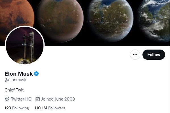 A screenshot of Elon Musk's twitter bio. 