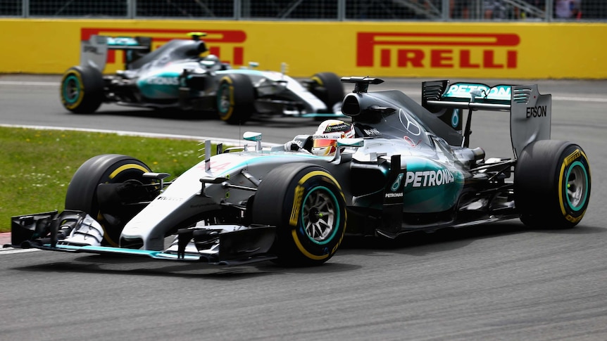 Lewis Hamilton leads team-mate Nico Rosberg at the Canadian Formula One grand prix in Montreal.