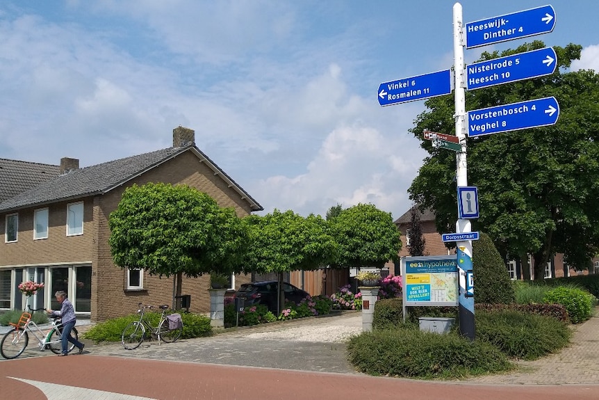 Picture of town and sign in the Netherlands.
