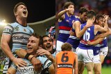 Sharks and Bulldogs celebrate during preliminary finals