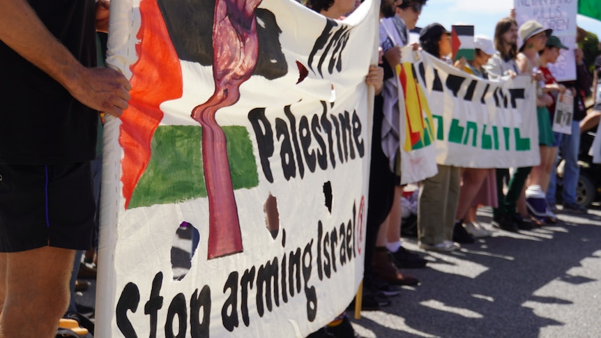 Banners at pro-Palestinian protest in Perth